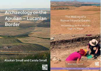 Covers of two books side-by-side showing aerial views of archaeology sites